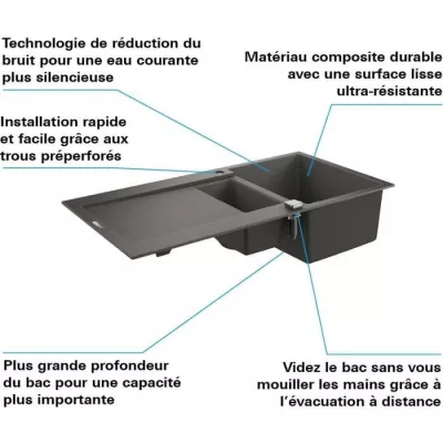 GROHE Evier de cuisine composite avec égouttoir K500, 1000 x 500 mm,