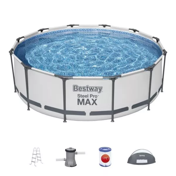 Pool kit above tubular floor BESTWAY - Steel Pro MaxTM - 366 cm x 100 - Round (filter pump, ladder, awning)