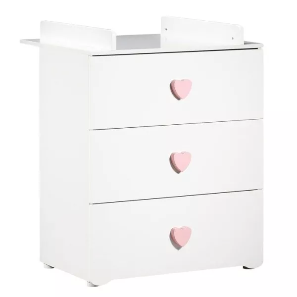 Changing comfort - Babyprice - Basic - 3 drawers - Wooden - Pink Heart Buttons