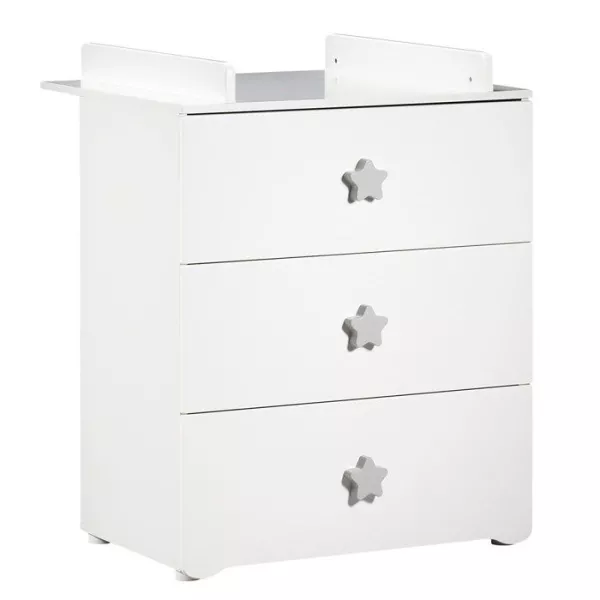 Convenience for changing - Babyprice - Basic - 3 drawers - White - Grey Star Buttons