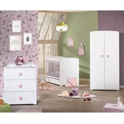 Basic Baby Cabinet - MDF - White - 2 doors - Pink Heart Button - 85