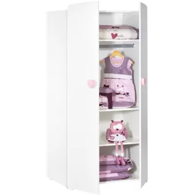 Basic Baby Cabinet - MDF - White - 2 doors - Pink Heart Button - 85