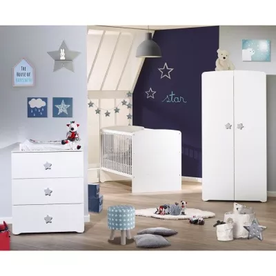 Basic Baby Cabinet - White - Grey Star Buttons - 2 doors -