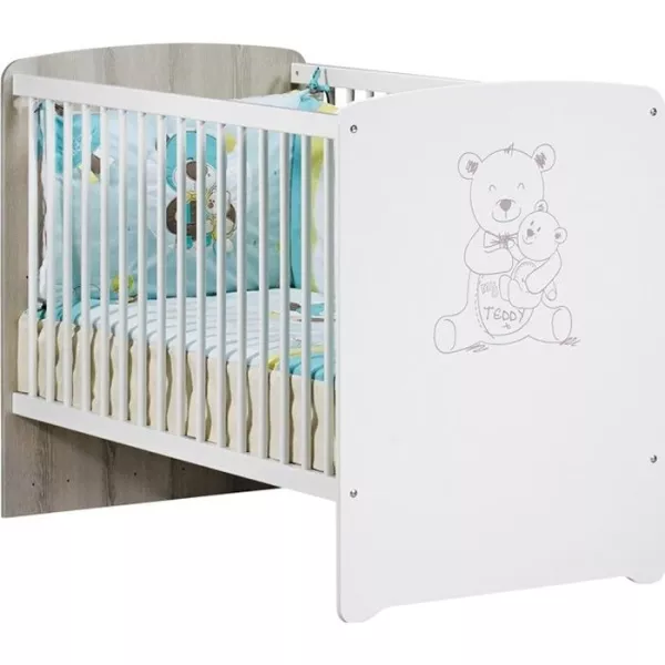 Baby cot - 120 x 60 cm - Babyprice Teddy - Sericographed bear - White wood