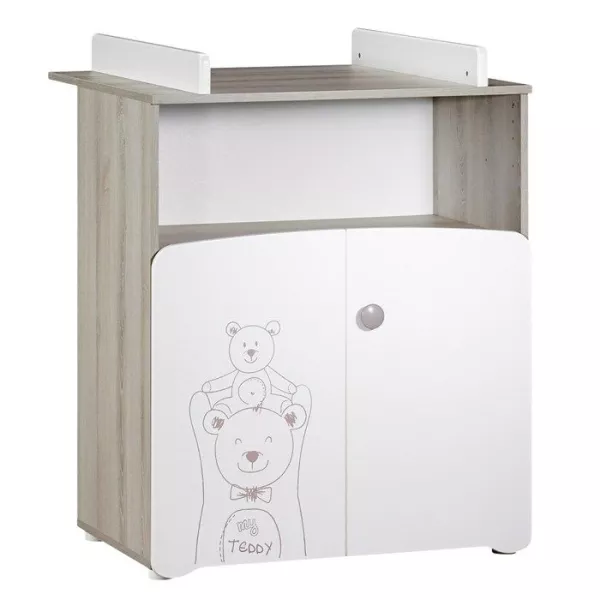 Babyprice - Teddy - White wood - Bear silkscreen - 2 doors- 97x76x66cm