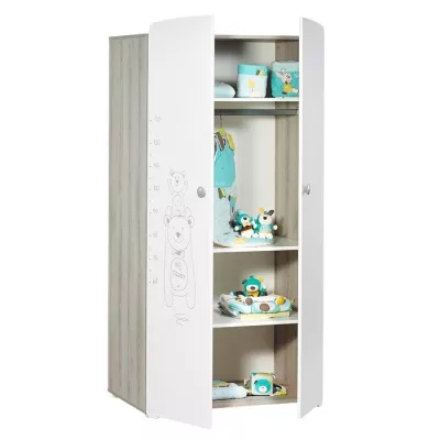 Armoire bébé Teddy - Bois - Blanche - 2 portes - 175x85x56cm - Babyp