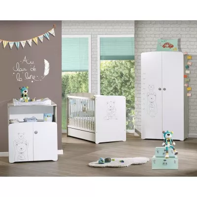 Armoire bébé Teddy - Bois - Blanche - 2 portes - 175x85x56cm - Babyp