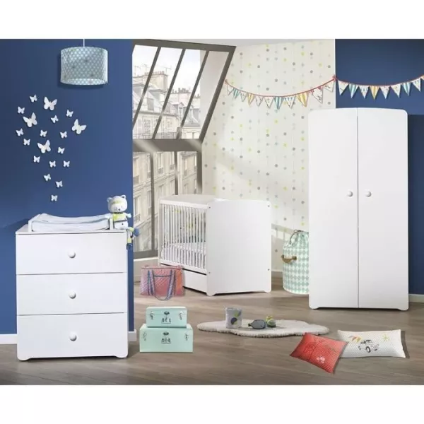 Baby room trio Basic ball: 120x60 bed, changing dresser and wardrobe - Babyprice - White