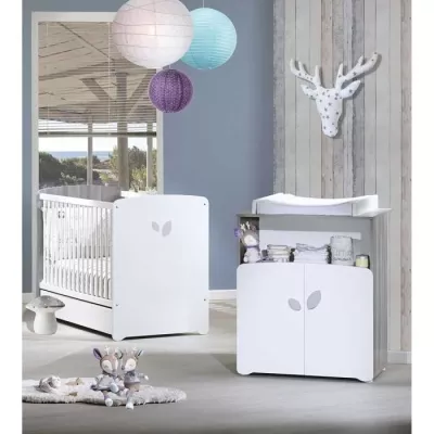 Chambre bébé duo Leaf: lit 120x60, commode a langer - Babyprice - Bl