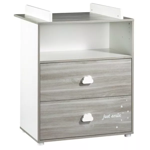 Commode a langer - Babyprice - Smile - Chene silex - 2 tiroirs - 1 niche - En bois - Blanc