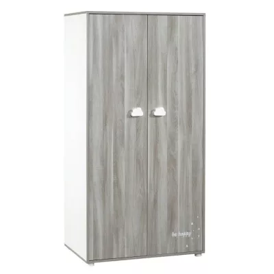 Baby wardrobe Smile bear - Chene flex - White - 2 doors - 168x85x