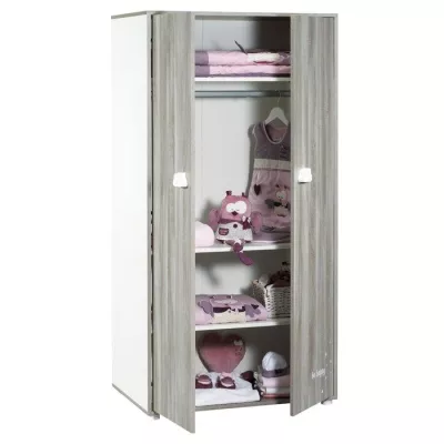 Baby wardrobe Smile bear - Chene flex - White - 2 doors - 168x85x