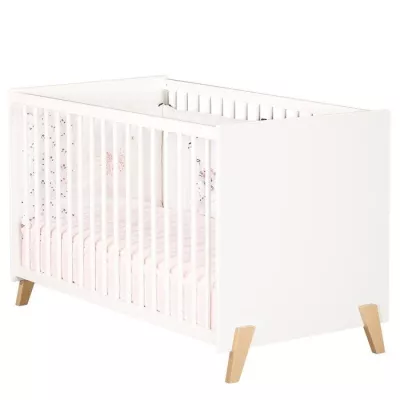 Lit bébé - 120 x 60 cm - Babyprice Joy Naturel - Blanc - Sur pieds e