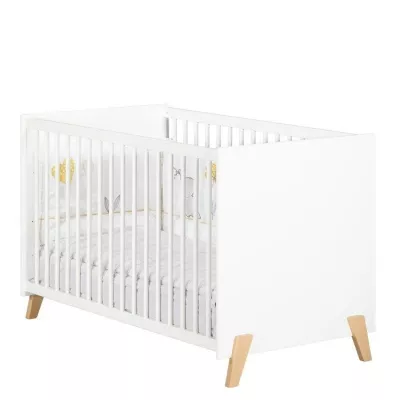 Lit bébé - 120 x 60 cm - Babyprice Joy Naturel - Blanc - Sur pieds e