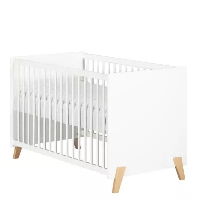 Lit bébé - 120 x 60 cm - Babyprice Joy Naturel - Blanc - Sur pieds e