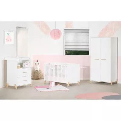 Baby cot - 120 x 60 cm - Babyprice Joy Natural - White - On feet e