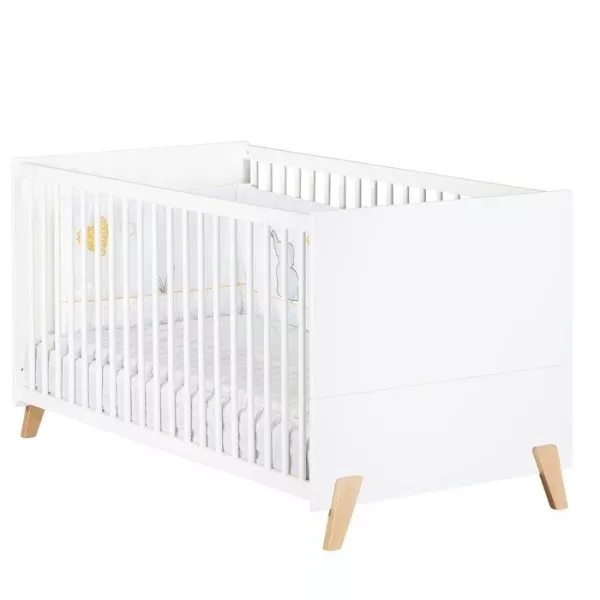 Living bed - 140x70cm - Babyprice Joy Natural - White on feet in natural wood