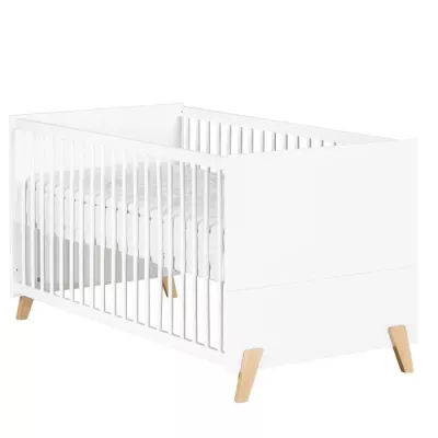 Living bed - 140x70cm - Babyprice Joy Natural - White on feet in