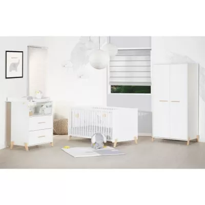 Living bed - 140x70cm - Babyprice Joy Natural - White on feet in