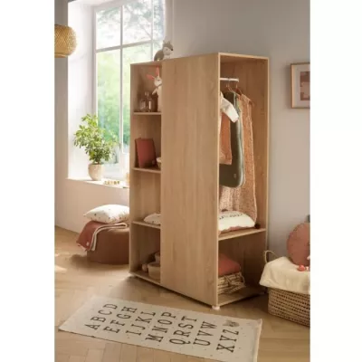 Meuble de rangement enfant - Chene doré - Décor bois - Avec étagere