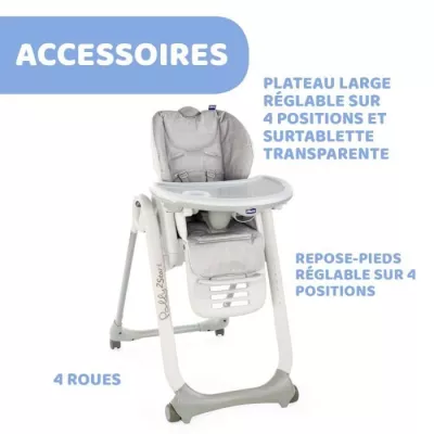 CHICCO Chaise Haute Polly 2 Start - 4 Roues happy silver