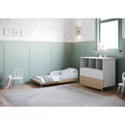 Ens. lit bébé 70 x 140 Kit évolutif, commode 2 tiroirs, 3 niches et