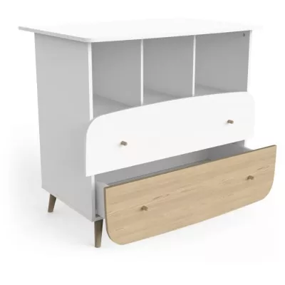 Ens. lit bébé 70 x 140 Kit évolutif, commode 2 tiroirs, 3 niches et