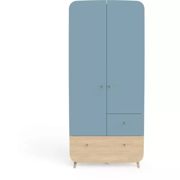 Ens. baby cot 70 x 140 Scalable kit, dresser 2 drawers 3, niches and 1 changing plan, 1 wardrobe - FIRMIANA - Blue / wood - DEM