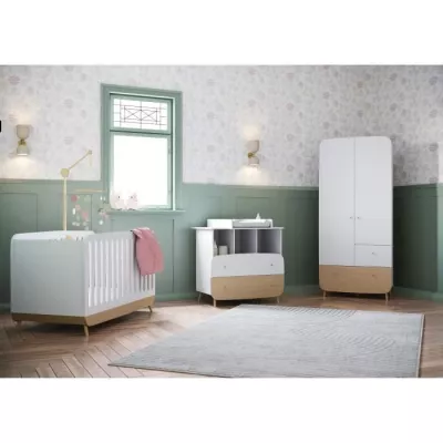 Ens. lit bébé 70 x 140 Kit évolutif, commode 2 tiroirs, 3 niches et