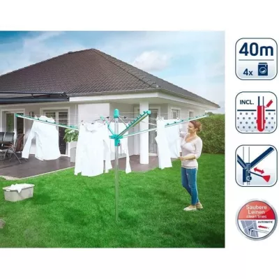 Leifheit 85285 Séchoir jardin parapluie Linomatic 400 Easy - 40 metre