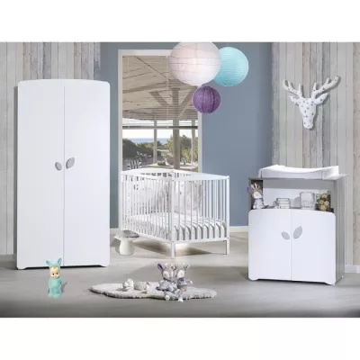 Commode bébé LEAF - 2 portes et 1 niche - 2 portes - Blanc - 76 x 97