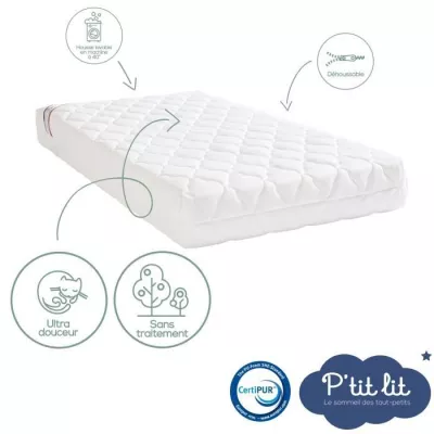 Matelas Bébé Bamboo - 60x120x10 cm - Viscose Douce - Déhoussable -