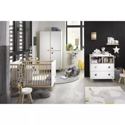 Chambre bébé trio OSLO - Lit 120x60 + Commode a langer 2 tiroirs ét