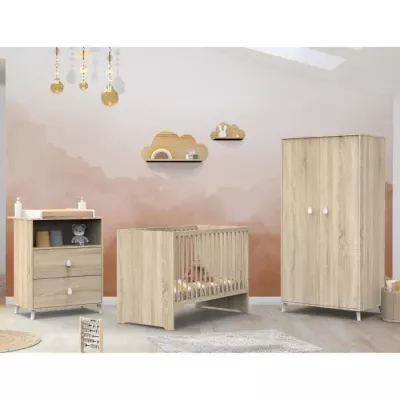 Chambre bébé trio MONTANA - Lit 120x60 + Commode a langer 2 tiroirs