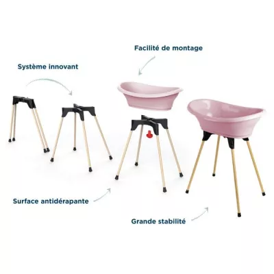 Pack baignoire THERMOBABY VASCO 5 en 1 Rose poudre - Fabriqué en Fran