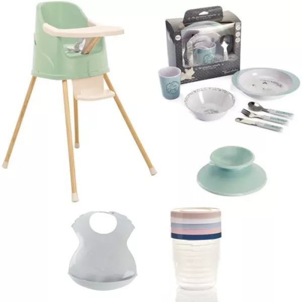 Pack Repas YOUPLA - Thermobaby - Chaise haute - Coffret vaisselle - 5 boîtes de conservation - Bavoir semi-rigide