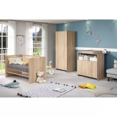 Chambre bébé trio NIKO - Lit 70x140 cm + Commode a langer 2 portes +