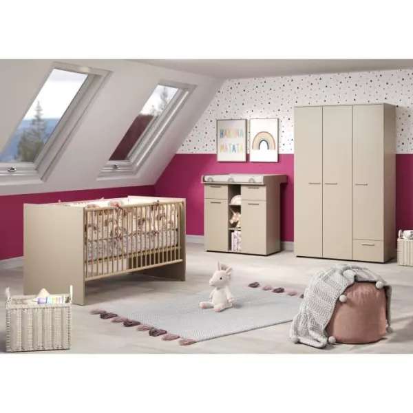 Baby room Trio : Bed 70 x 140 cm + Wardrobe + Changing comfort CLEVER - Cappuccino - TREND TEAM