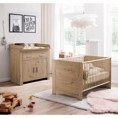 Chambre bébé Duo : Lit 70 x 140 cm + Commode a langer AHOI - Chene -