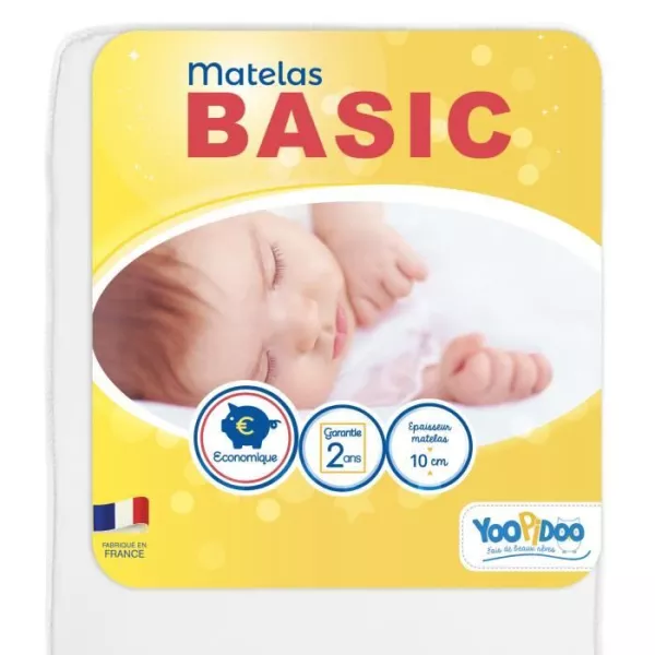 Yoopidoo - Matelas Bébé Basic - 60x120 cm - Confortable - Sans Traitement chimique - oeko Tex - Fabrication Française