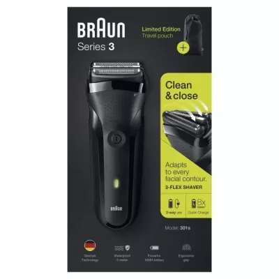 Rasoir électrique BRAUN Series 3 301s - sans fil - avec étui - noir