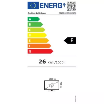 TV LED - CONTINENTAL EDISON - CELED32SGHD24B6 - 32'' (80 cm) - 1366x76