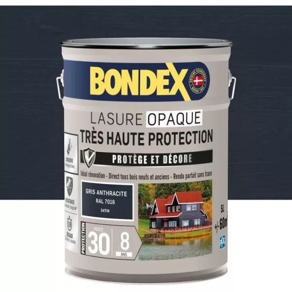 Opaque lasure Very high protection - Grey anthracite RAL 7016 satin - BONDEX - 5 L