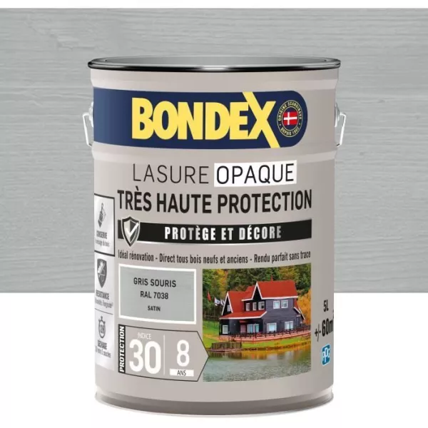 Lasure opaque Tres haute protection - Gris souris RAL 7038 satin - BONDEX - 5 L