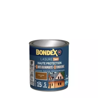 Protégez votre bois pendant 5 ans avec BONDEX Lasure 2 en 1 Satin - Chene moyen