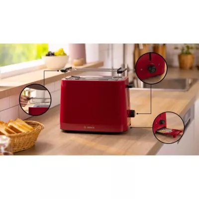 Toaster - BOSCH - TAT3M124 MyMoment - Matte red - 2 slices - centrag