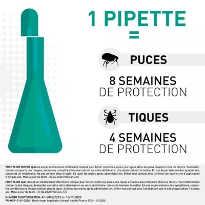 FRONTLINE Combo Chien M - 10 a 20 kg - 4 Pipettes - Puces tiques et poux