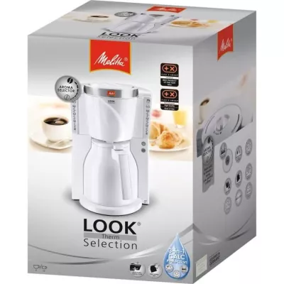 Cafetiere filtre MELITTA Look IV Therm Selection 1011-11 Blanc/Acier Brossé - 12 tasses - AromaSelector - 1000W