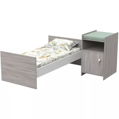 Combined baby cot - 120x60cm - Evolutive in 90x190cm - Babyprice Up - Chene - With changing dresser 1 door