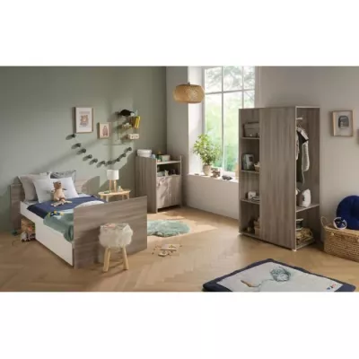 Combined baby cot - 120x60cm - Evolutive in 90x190cm - Babyprice Up - Chene - With changing dresser 1 door